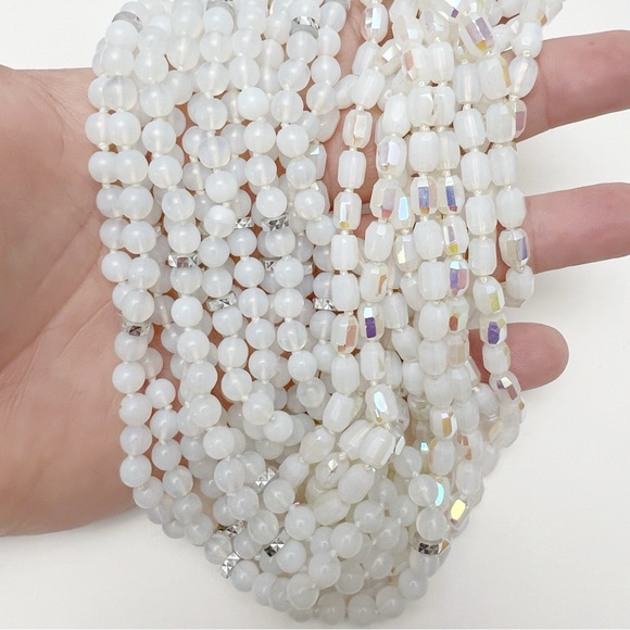 Vintage Donald Stannard 12 Strand Opalescent AB Glass Beaded Hook Necklace - Picture 2 of 8